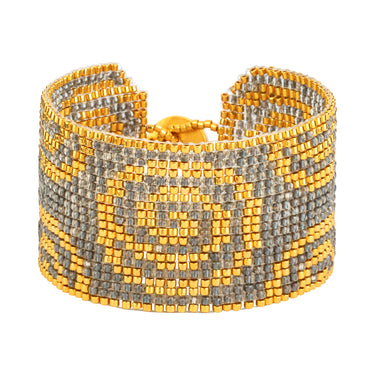 Brazalete Telar Dorado Grueso Espirales Plata Pavonada